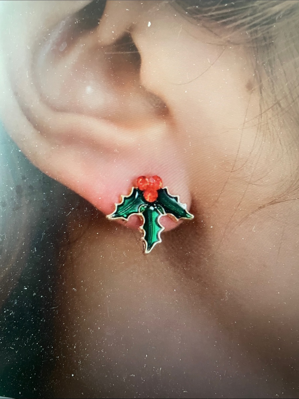 Green Christmas Tree Leaf Stud Earrings
